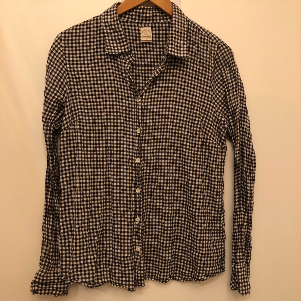 Seersucker Navy Blue & white gingham button down